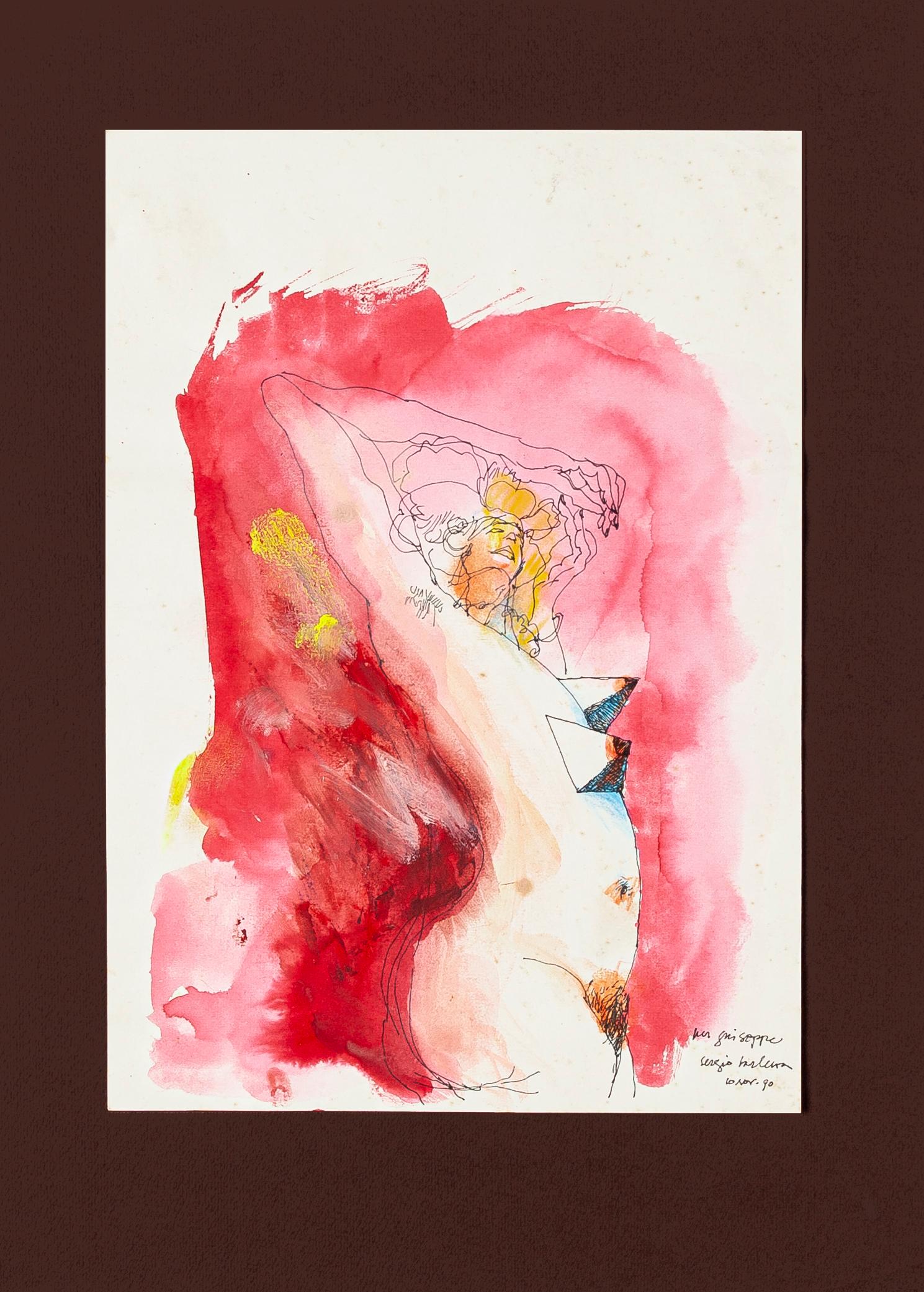 Nude  -  Ink and Watercolor Drawing by Sergio Barletta - 1990s For Sale 1