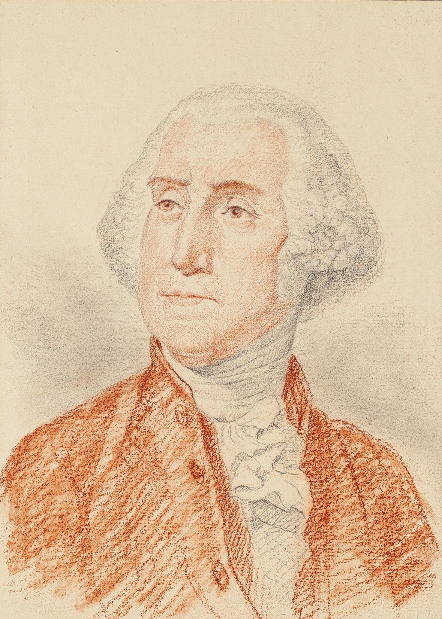 Portrait of George Washington - Pencil and Pastel Drawing End of 18th Century - Art by Unknown