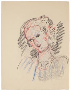 Portrait of Woman - Pastel Drawing - Mid 20th Century
