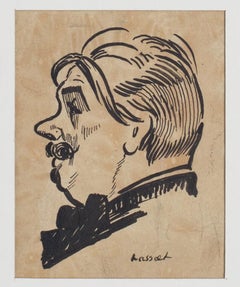 Ritratto - Inchiostro cinese su carta di Willem Van Hasselt - Metà del XX secolo