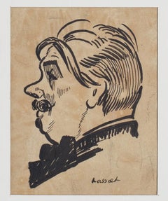 Portrait - Encre de Chine sur papier par Willem Van Hasselt - Milieu du XXe siècle