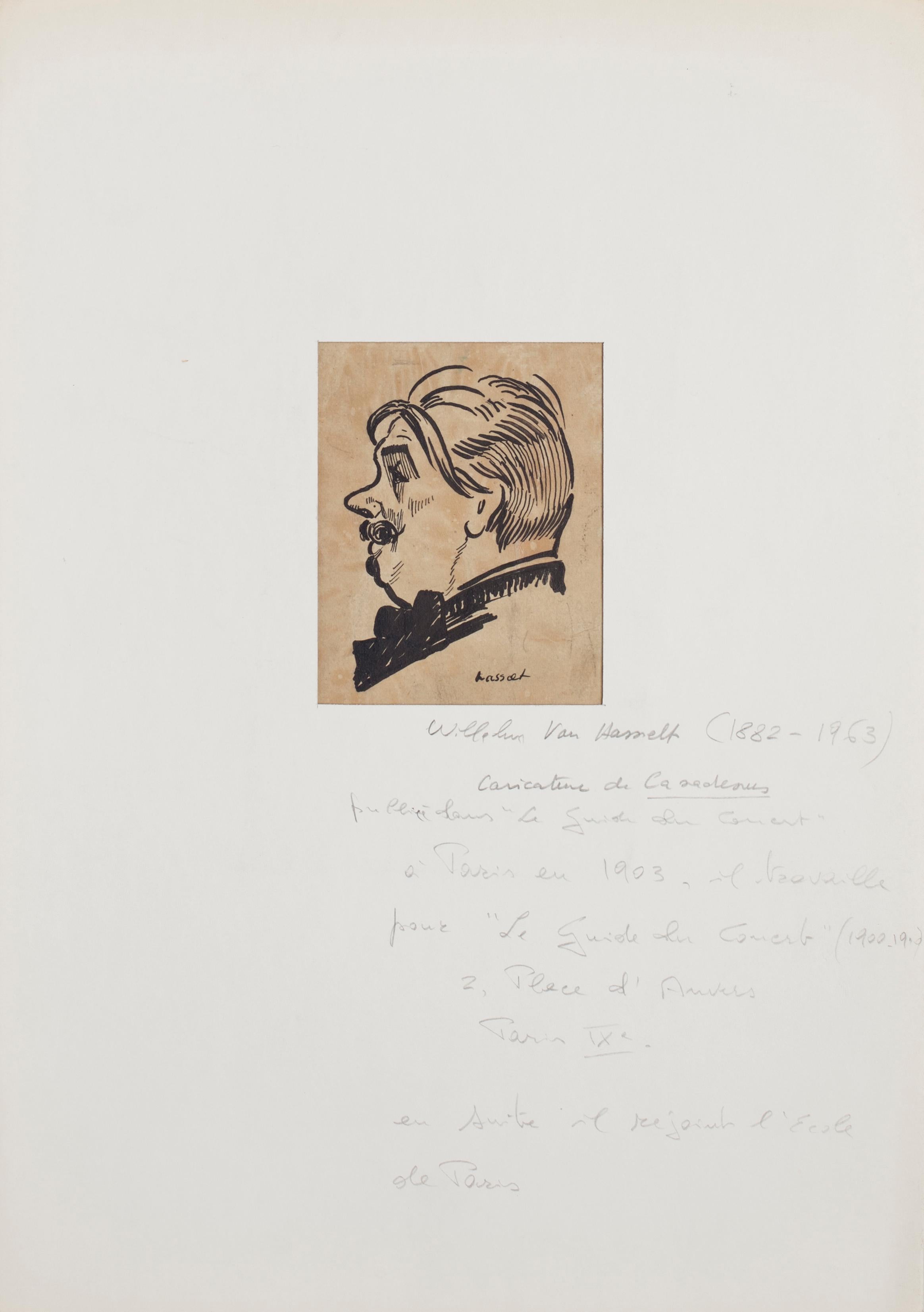 Portrait - China Ink on Paper by Willem Van Hasselt - Mid 20th Century For Sale 1