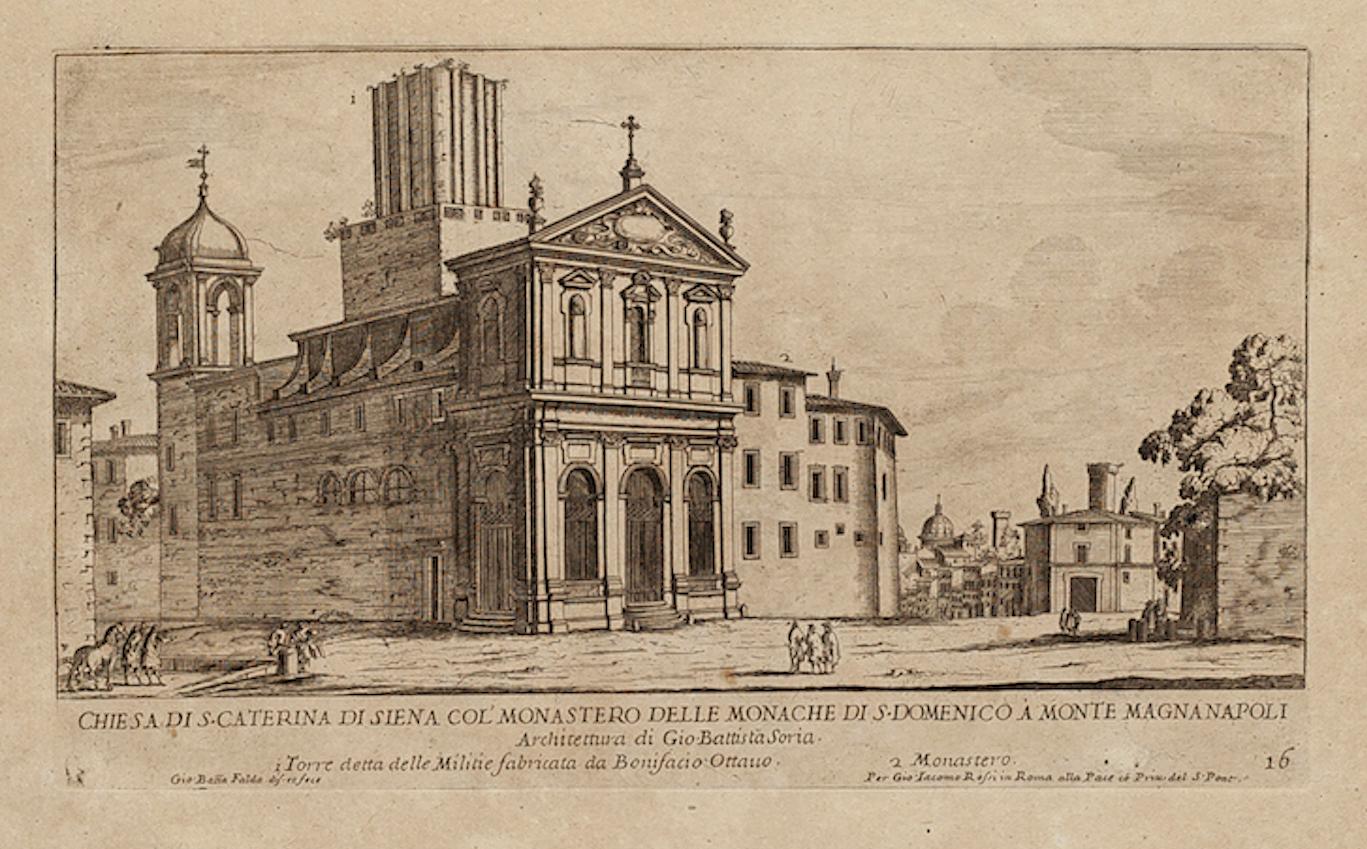 Giovan Battista Falda Landscape Print - Chiesa di S. Caterina di Siena -  Original Etching by G.B. Falda - Late 1600
