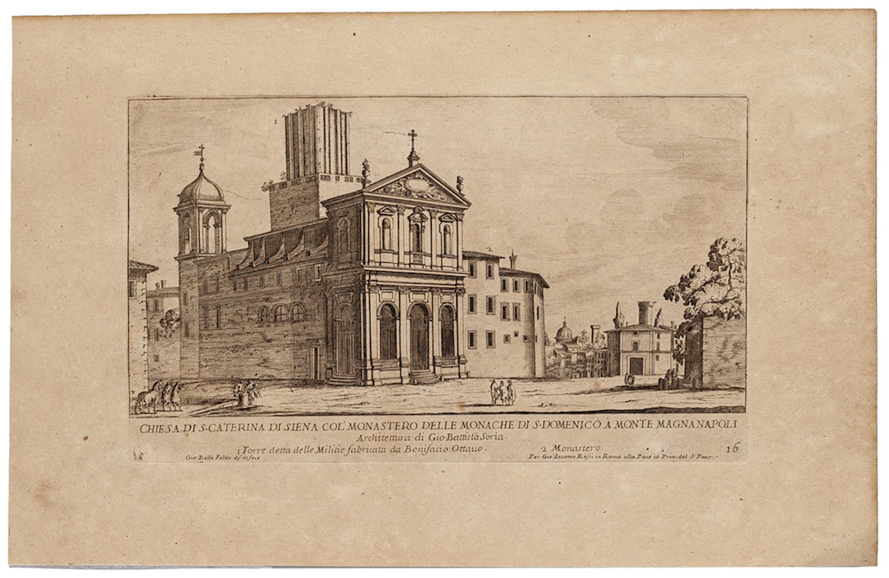 Chiesa di S. Caterina di Siena -  Original Etching by G.B. Falda - Late 1600 - Print by Giovan Battista Falda