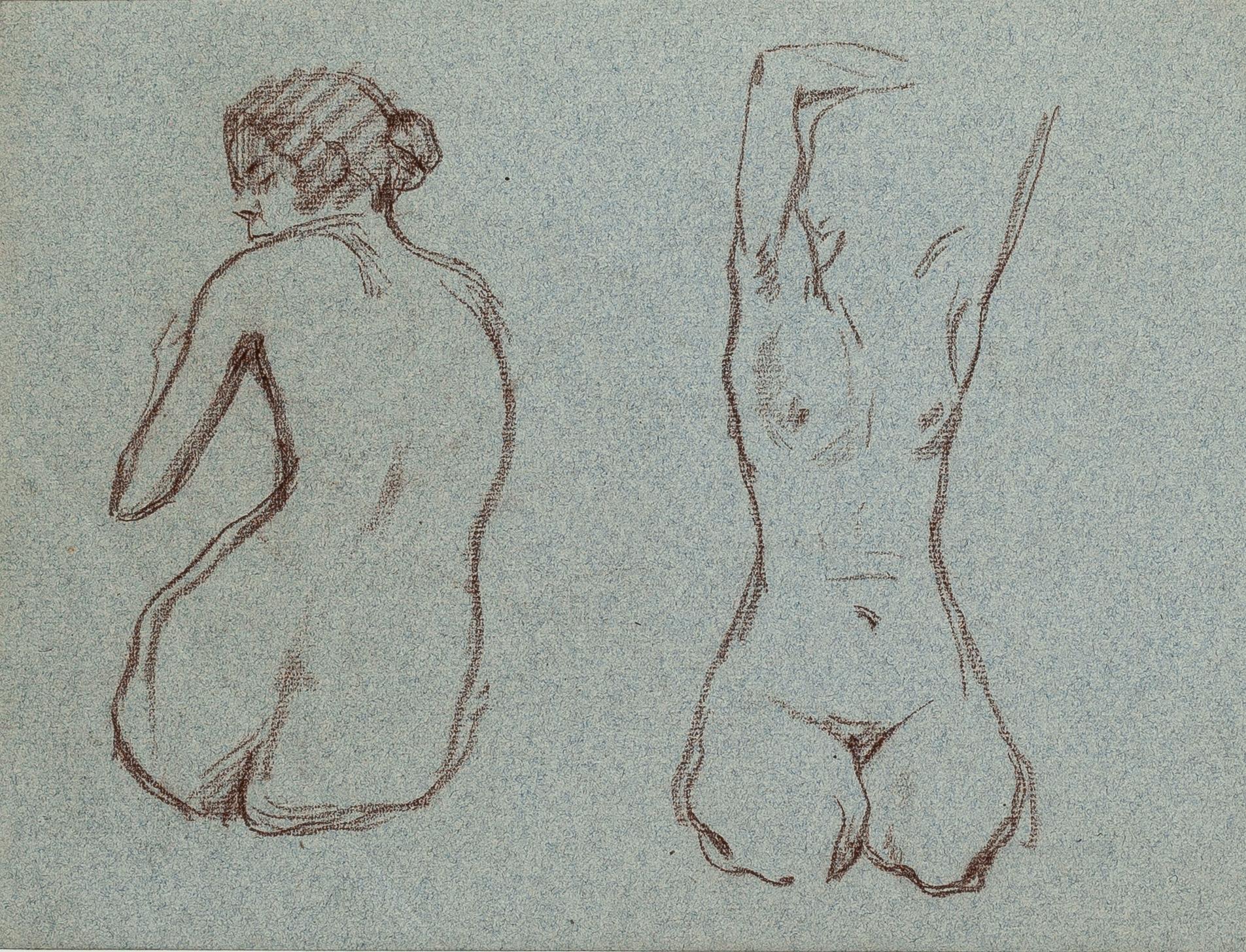 Unknown Figurative Art – Nudefarbene Frauen – Pastellzeichnung – Mitte des 20. Jahrhunderts