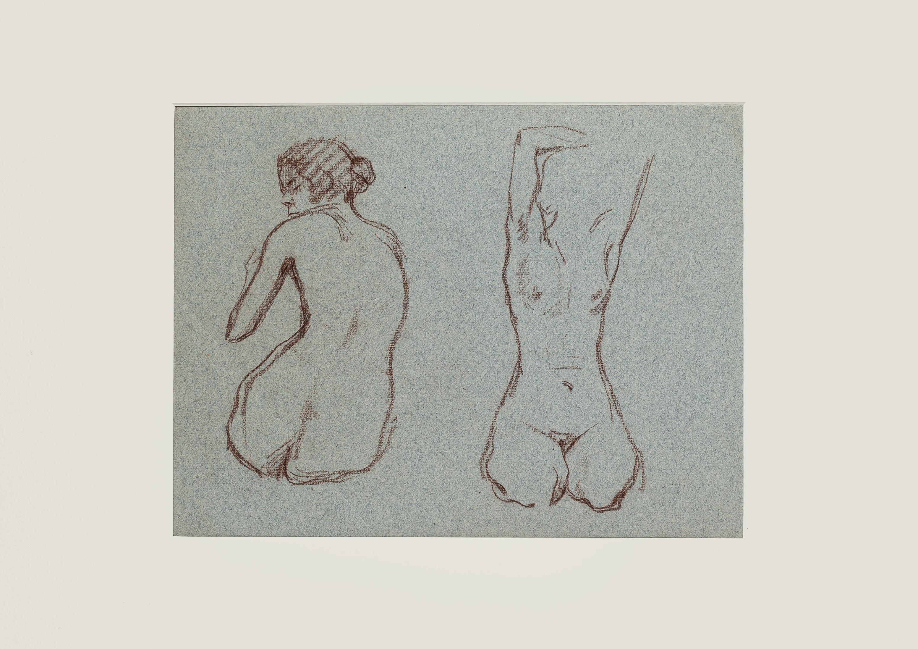 Nudefarbene Frauen – Pastellzeichnung – Mitte des 20. Jahrhunderts – Art von Unknown