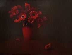 Antique Vaso di Anemoni (Red Anemones) - 1910s - Arturo Noci - Oil on Canvas