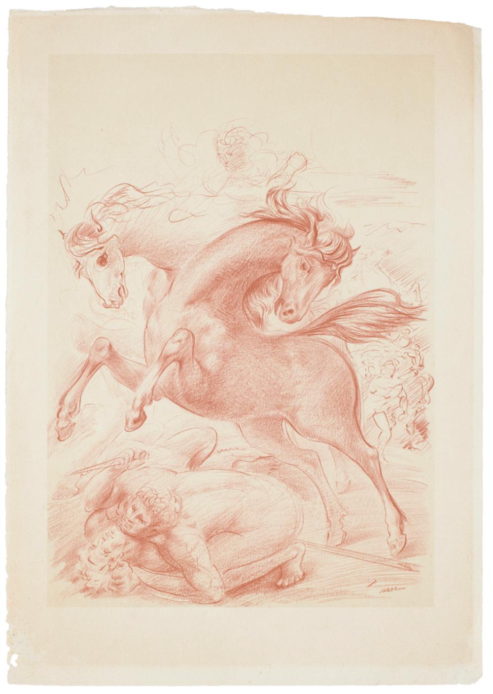 Pferde – Originallithographie von Aligi Sassu – 1965 im Angebot 1