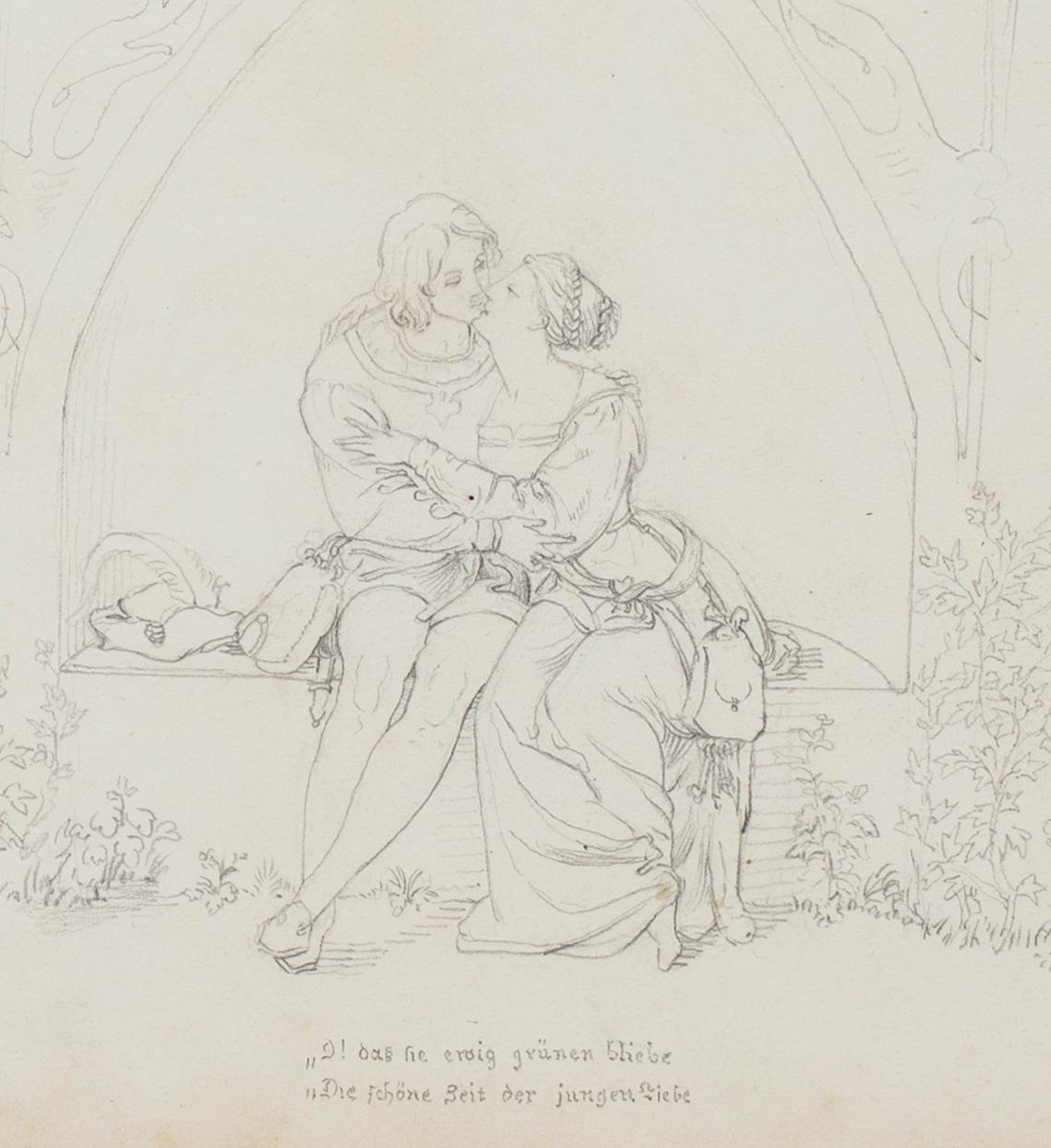 Unknown Figurative Art - Embrace - Pencil Drawing on Paper - Late 19th Century