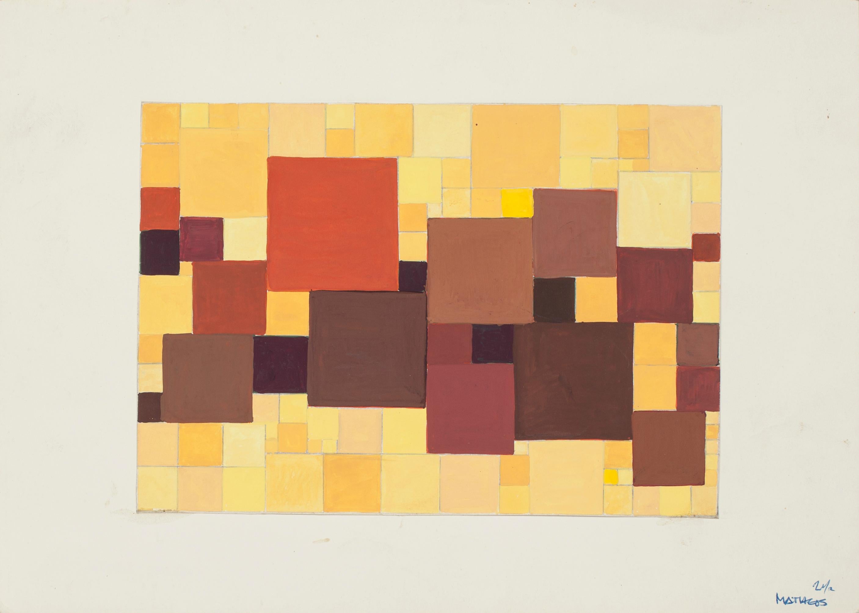 Abstrakte abstrakte Komposition - Original Tempera von A. Matheos – Painting von Alkis Matheos