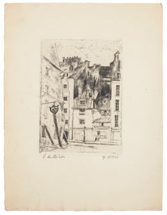 Paysage - Gravure de Solange de Bièvre - 1971