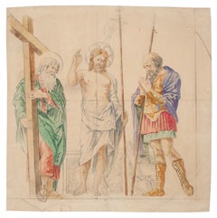 Sacred Scene - Original Ink and Watercolor - 18th Century