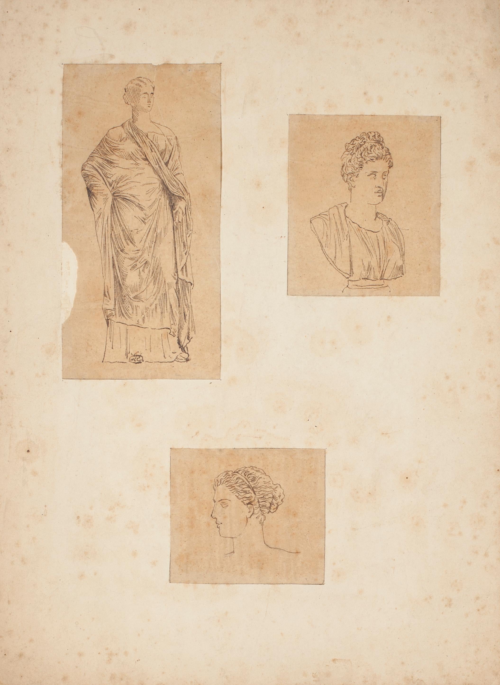 Augustin-Alexandre Dumont Figurative Art - Ancient Romans - Original China Ink Drawing - Mid 19th Century