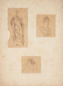 Ancient Romans - Original China Ink Drawing - Mid 19th Century