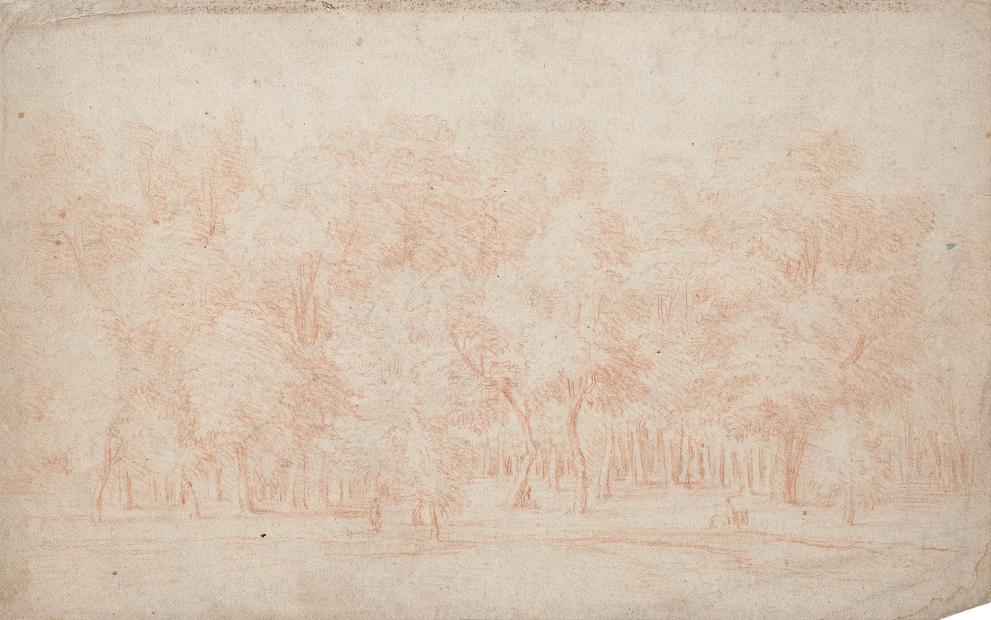 Unknown Landscape Art - Forest - Original Sanguine Drawing - 18th Century