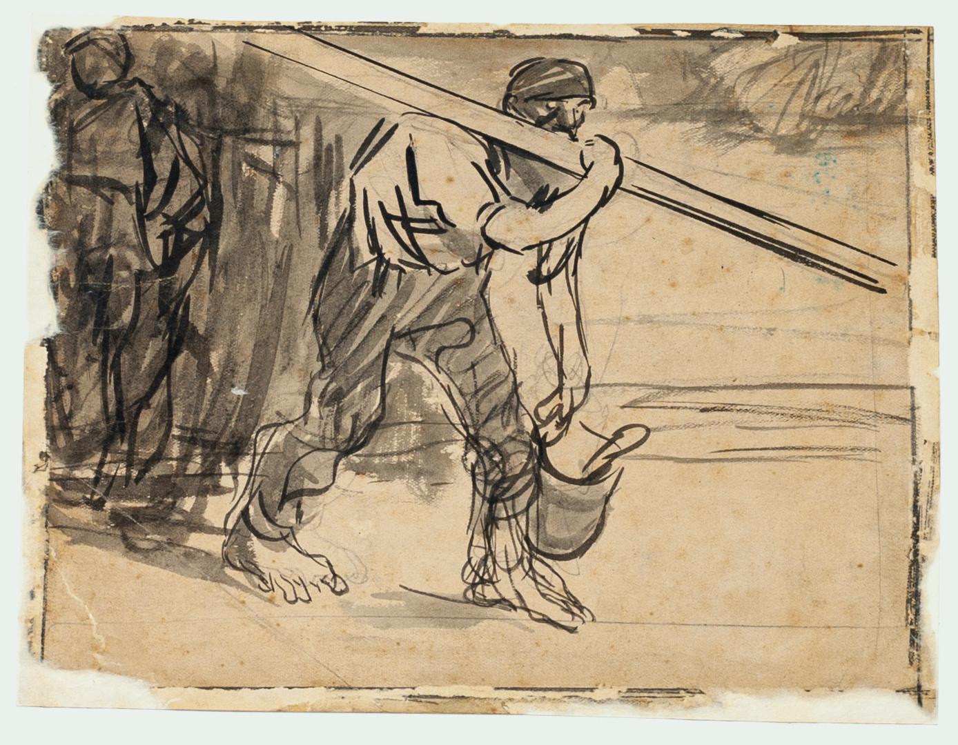Gabriele Galantara Figurative Art - Worker - Ink and Pencil Drawing by G. Galantara - Early 20th Century