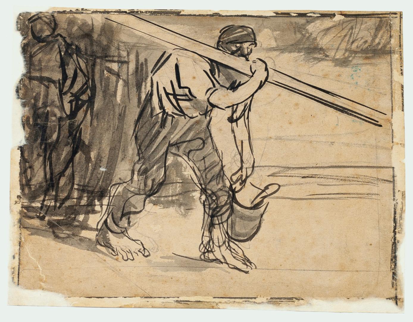 Worker - Tusche und Bleistiftzeichnung von G. Galantara - Anfang des 20. Jahrhunderts