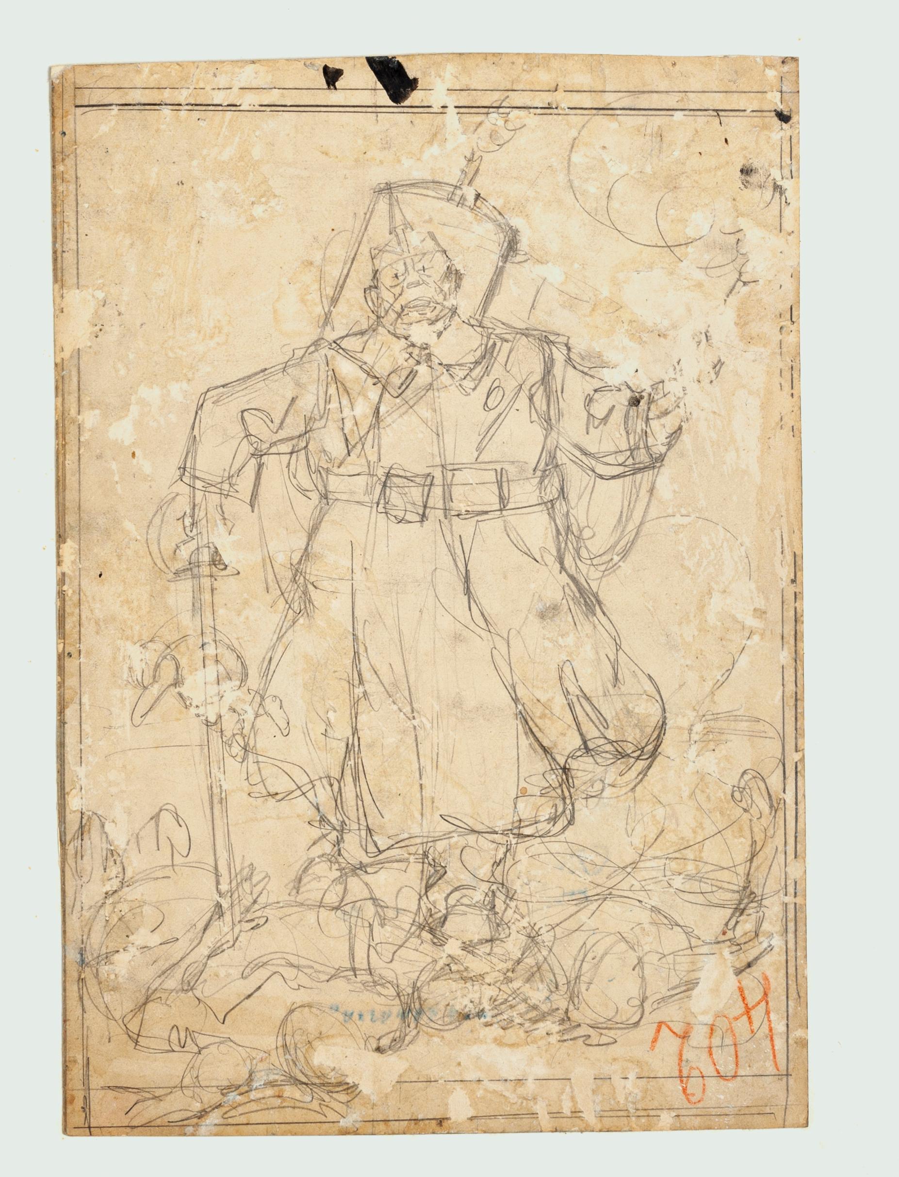 Figure - Pencil Drawing by Gabriele Galantara - Early 20th Century