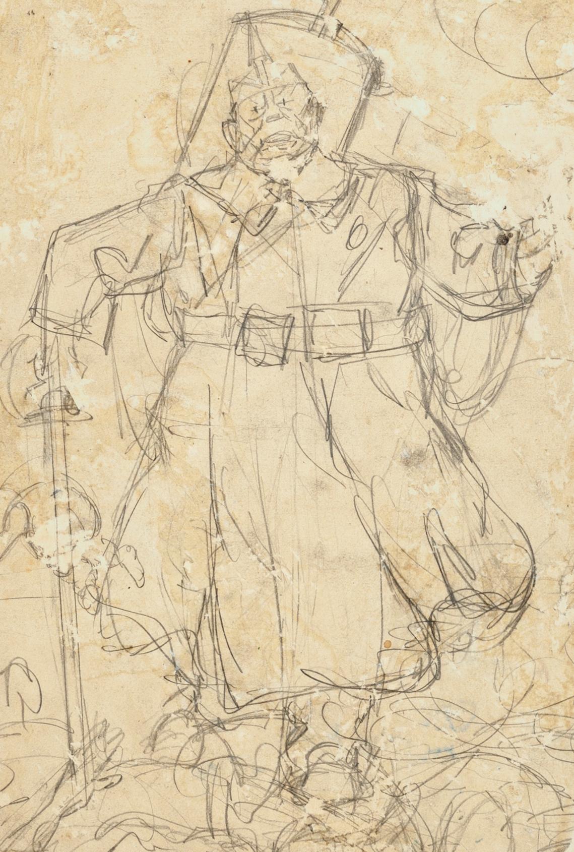 Figure - Pencil Drawing by Gabriele Galantara - Early 20th Century For Sale 1