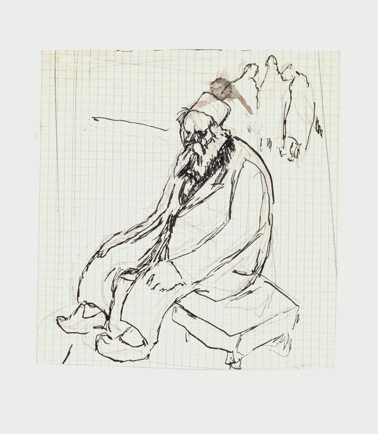 Gabriele Galantara Figurative Art – Old Man - Bleistift- und Bleistiftzeichnung von G. Galantara - Anfang des 20. Jahrhunderts