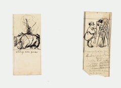Figuren – Tusche- und Bleistiftzeichnung von G. Galantara – frühes 20. Jahrhundert