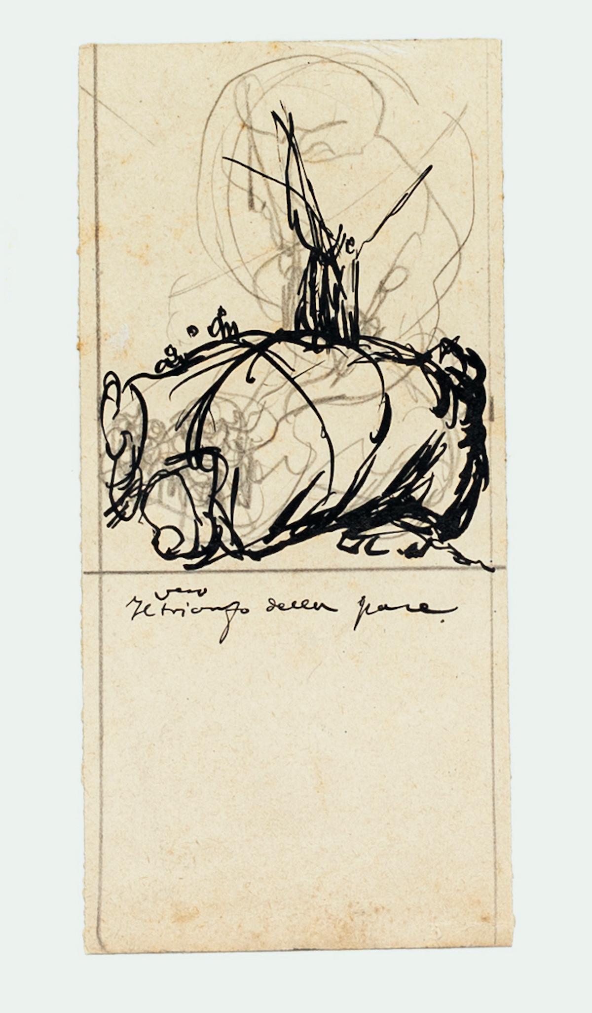 Figures - Ink and Pencil Drawing by G. Galantara - Early 20th Century - Beige Figurative Art by Gabriele Galantara