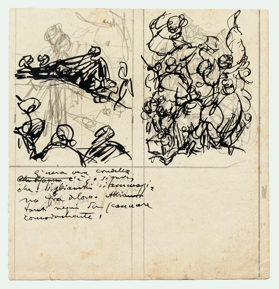 Gabriele Galantara Figurative Art - Figures - Ink and Pencil Drawing by G. Galantara - Early 20th Century