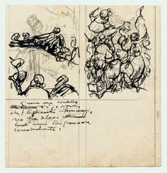 Figures - Ink and Pencil Drawing by G. Galantara - Early 20th Century