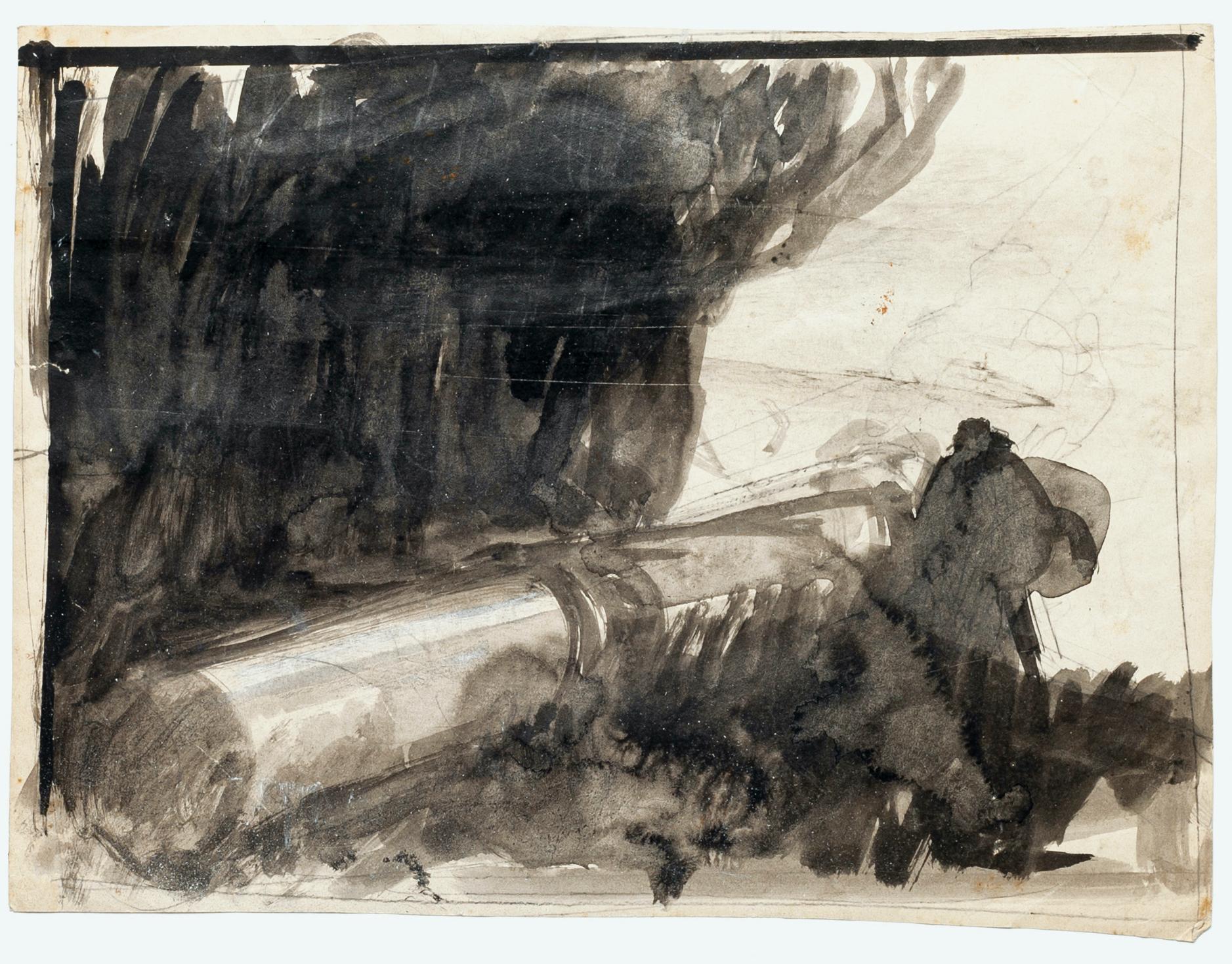 Abstrakte Zeichnung mit Bleistift und Aquarell von G. Galantara – frühes 20. Jahrhundert