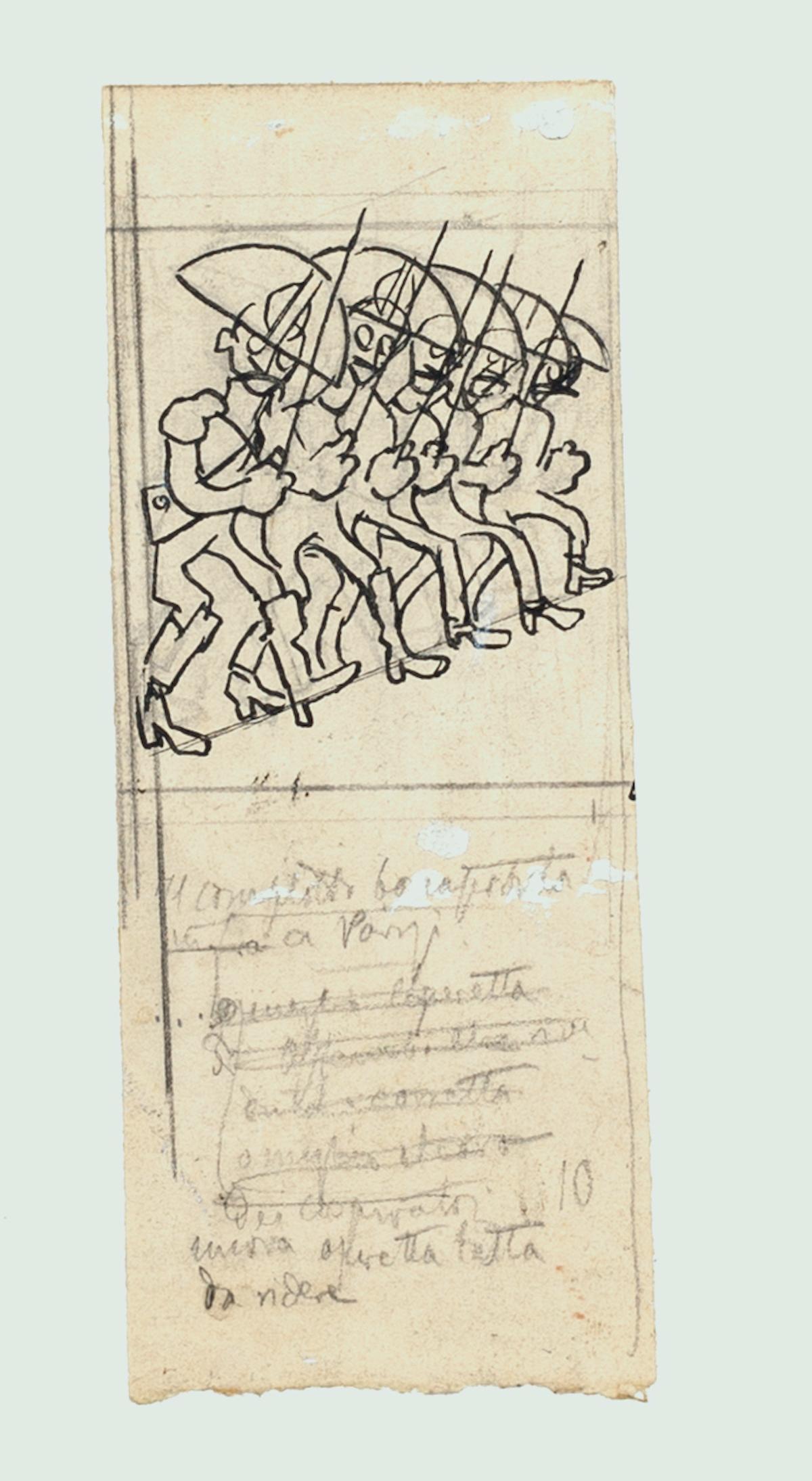 Figures - Ink and Pencil Drawing by G. Galantara - Early 20th Century - Art by Gabriele Galantara