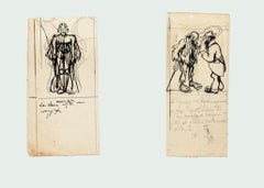 Figures - Ink and Pencil Drawing by G. Galantara - Early 20th Century