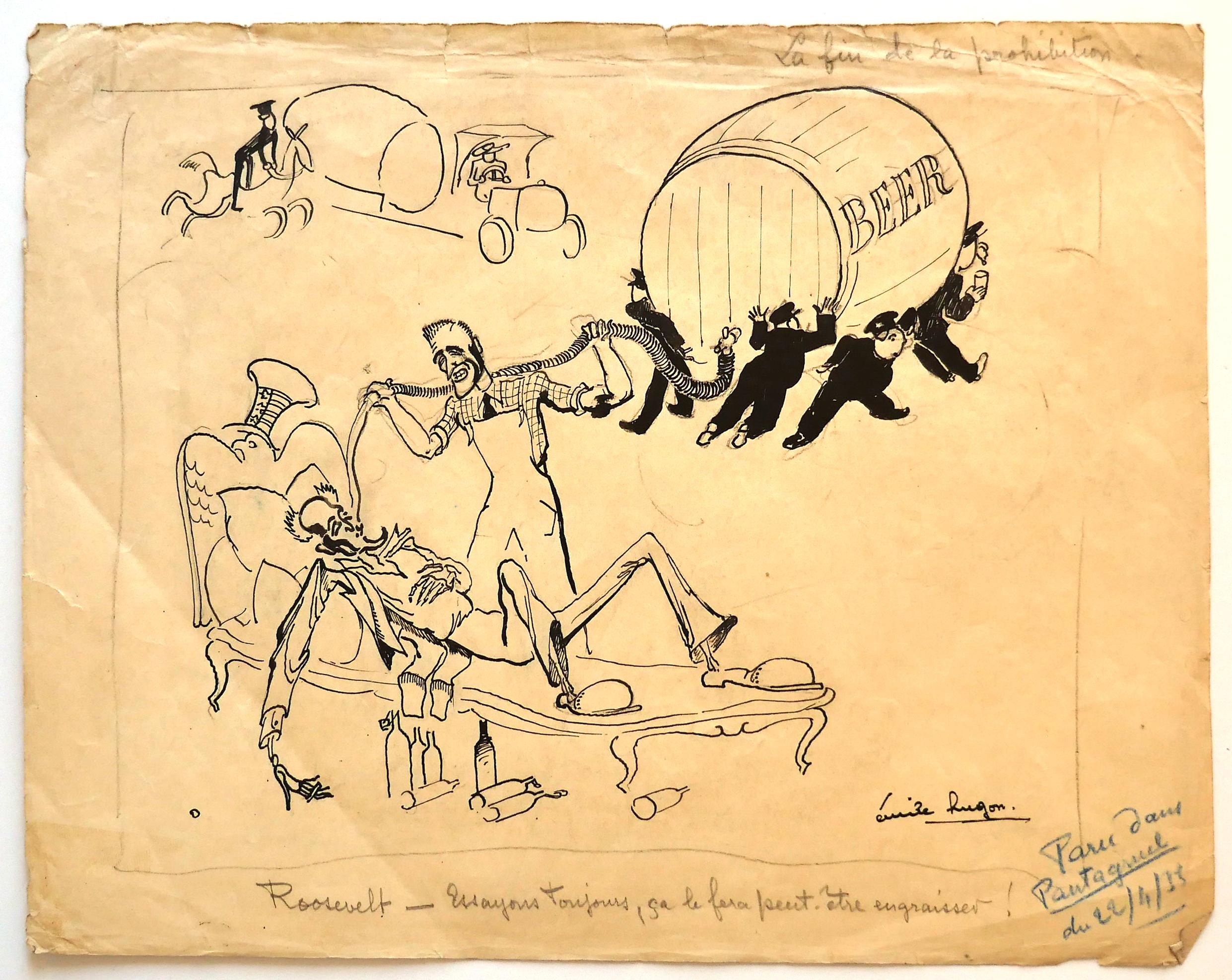 Study of Figures - China Ink Drawing by E. Hugon - Late 20th Century