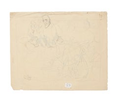 Estudio de figuras - Dibujo en tinta china de E. Hugon - Finales del siglo XX