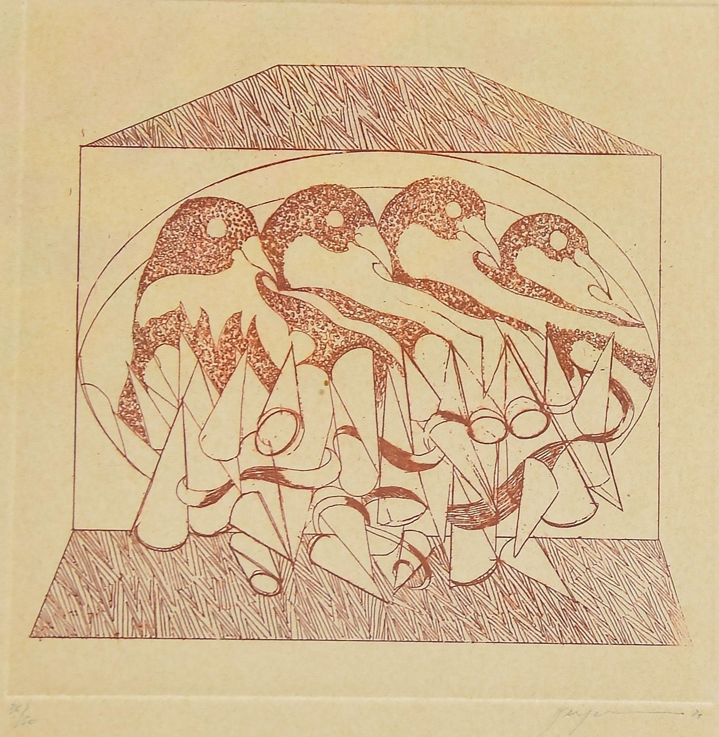 Abstract Composition is an original etching realized by Danilo Bergamo in 1975.

Hand signed on the lower right margin. 

Numbered on the lower left margin. Ed. 36/50.

Includes frame.


Danilo Bergamo (1938) after starting his artistic training in