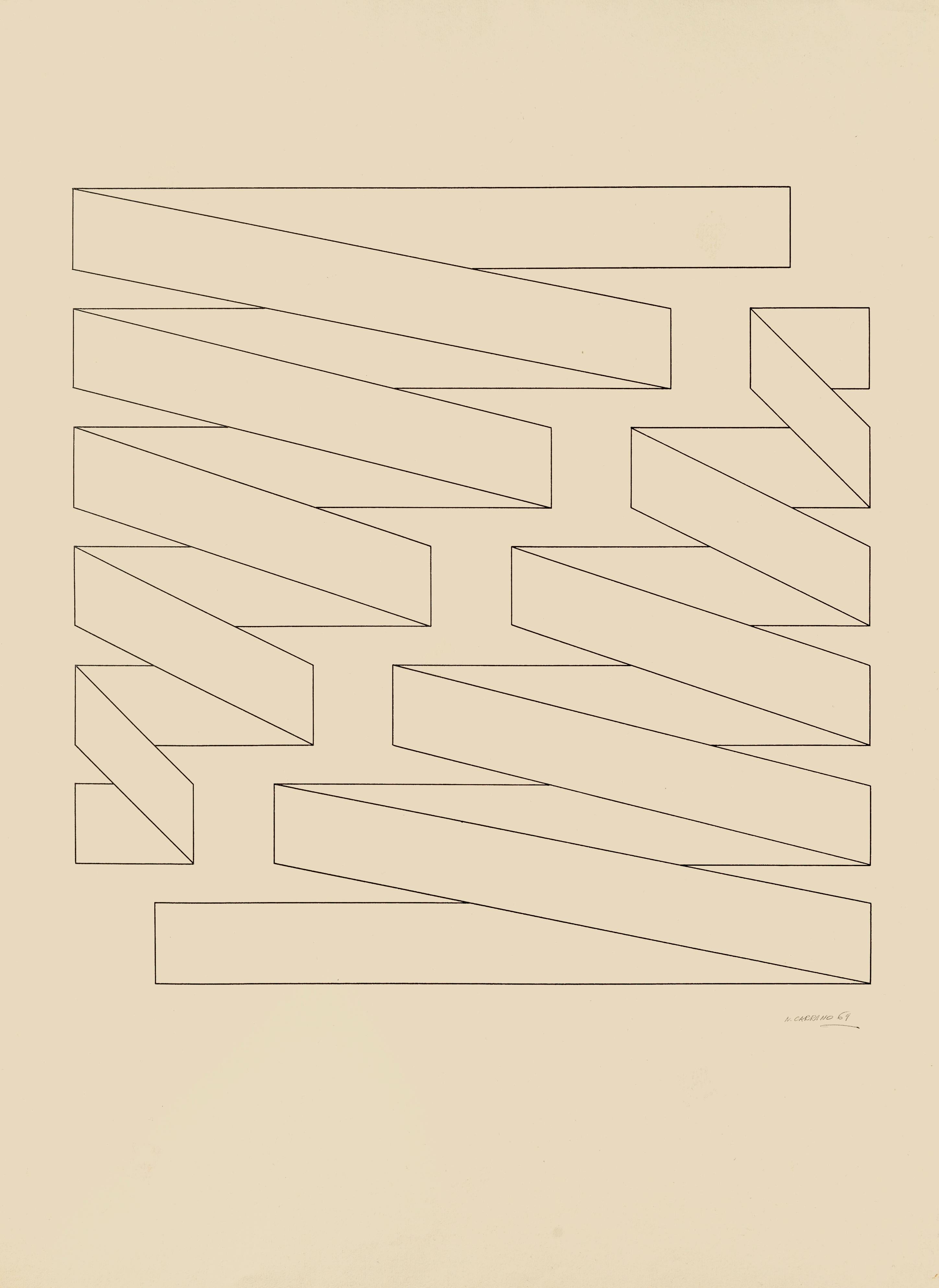 Structure – Original Stiftzeichnung von Nicola Carrino – 1969 im Angebot 1