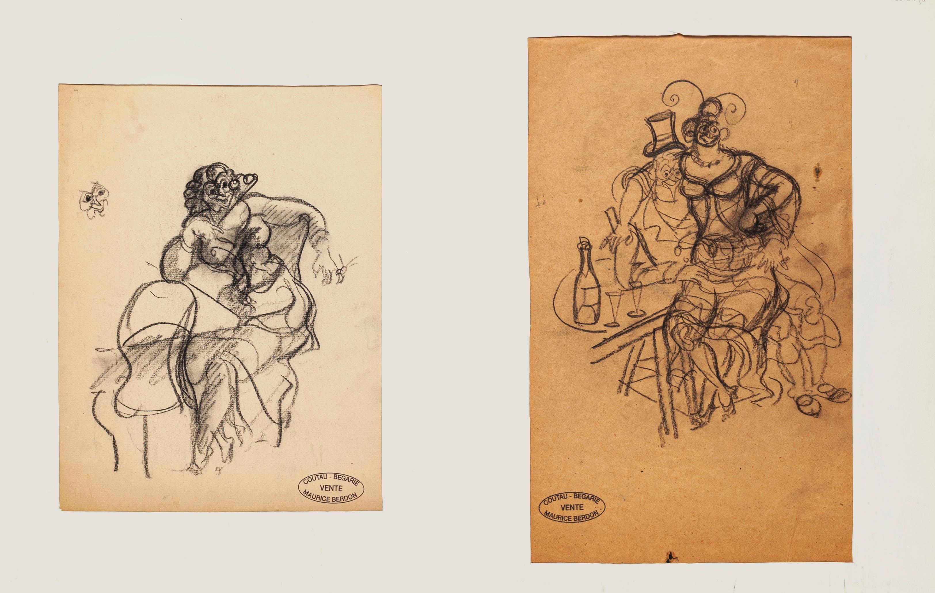 Figures is a composition of two drawings each of different dimension, in pencil, realized by the artist Maurice Berdon, the artist of the XX century. With the stamp of the artist on it. The state of preservation is very good and with a trace of