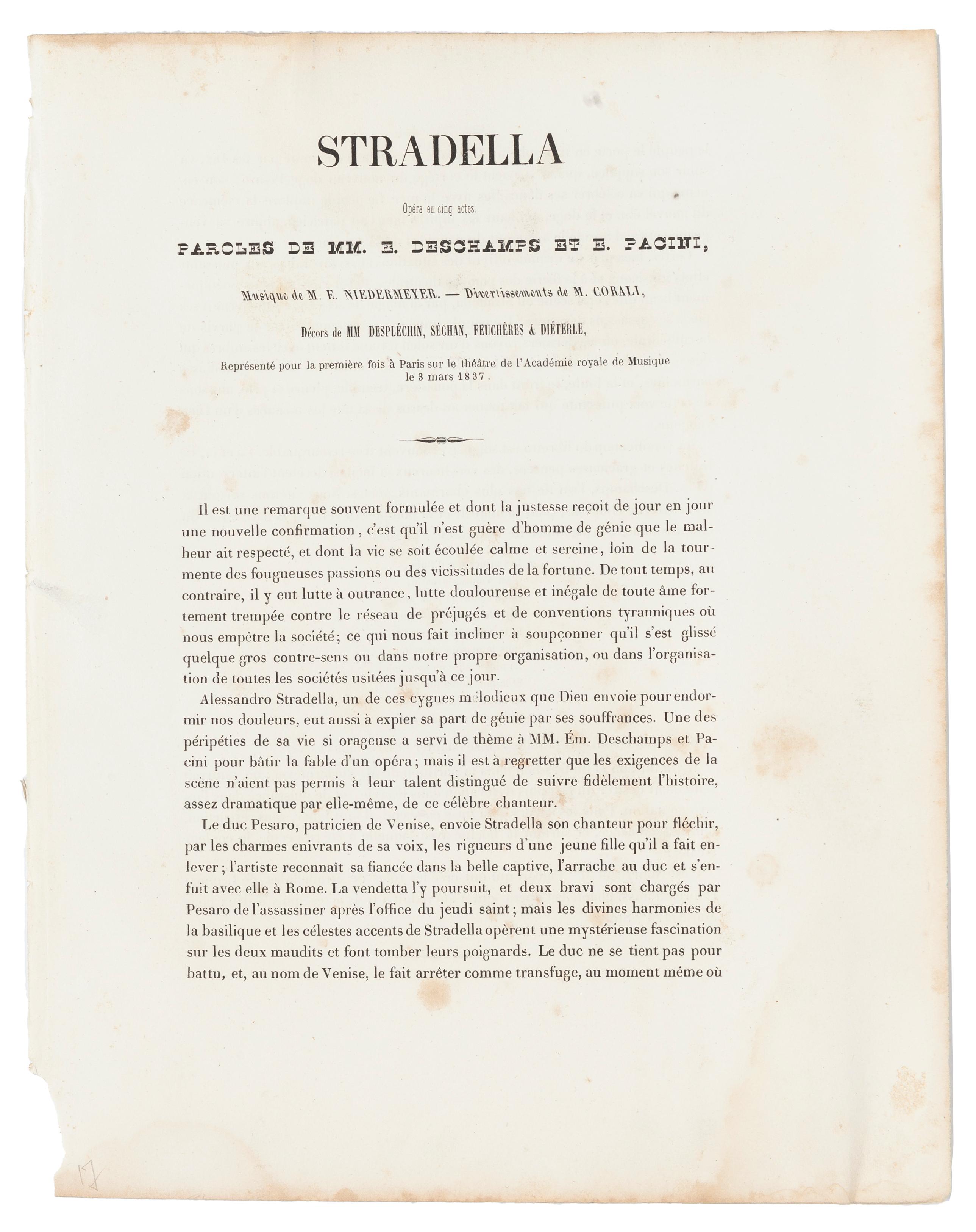 Stradella - Lithograph - 1838 - Print by Charles Deshays