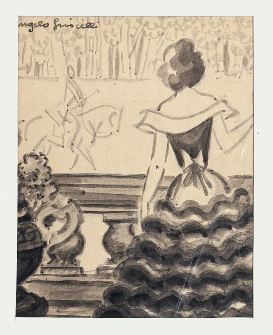Le concours est constitué de dessins originaux à l'aquarelle sur papier, réalisés par Angelo Griscelli (1893-1978).

L'état de conservation des œuvres d'art est très bon.

L'œuvre d'art représente le dos d'une femme dans la compétition de chevaux,