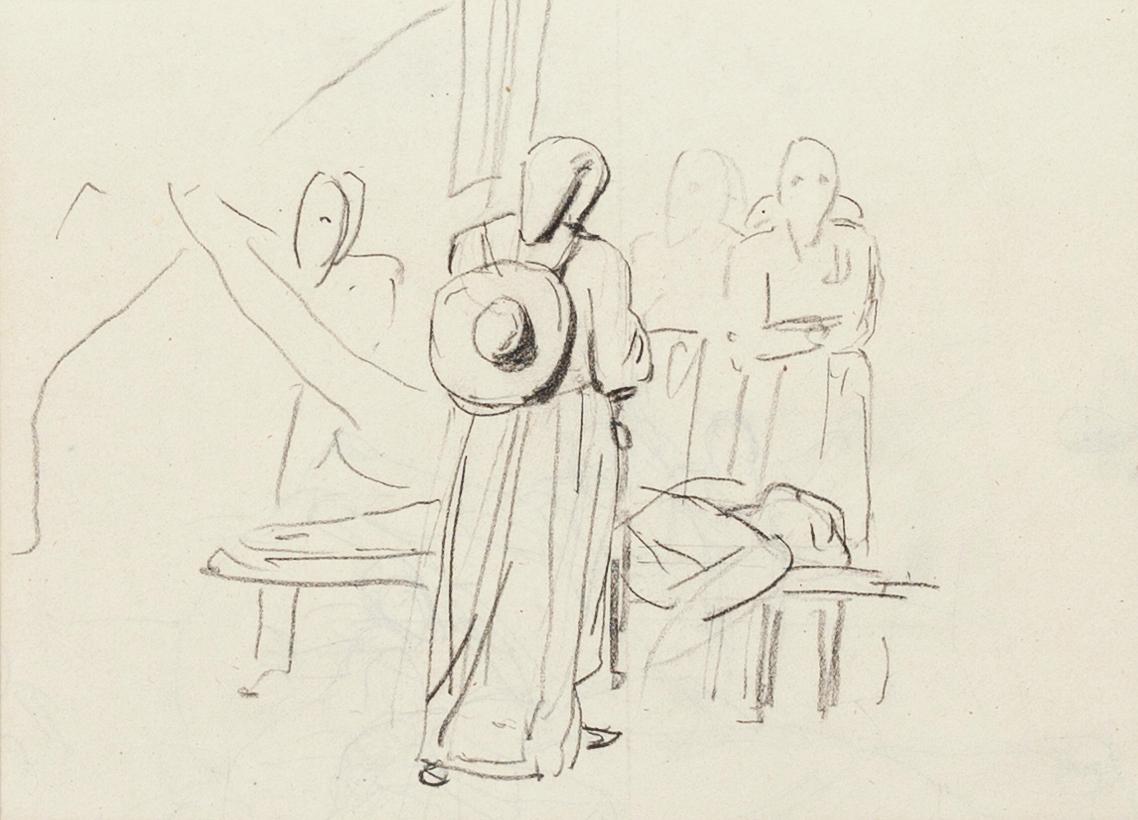Studio di figure - Disegno a inchiostro e matita di M. Dumas - Metà del XIX secolo - Art di Michel Dumas