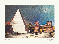 Piramide Cestia – Rom – Radierung von Giuseppe Megna – 1972