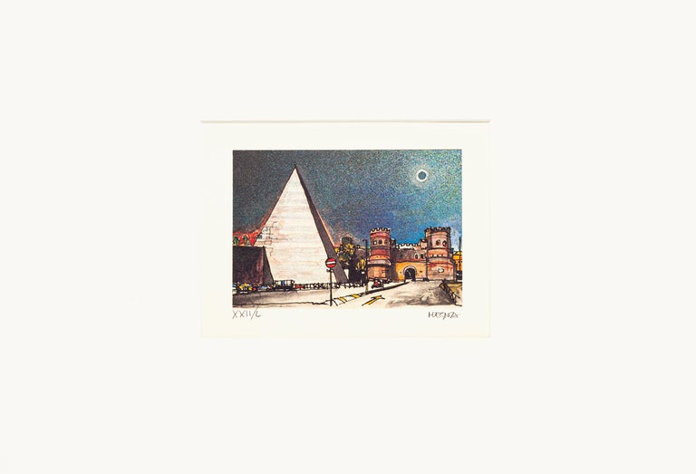 Piramide Cestia - Rome - Etching by Giuseppe Megna - 1972 For Sale 1
