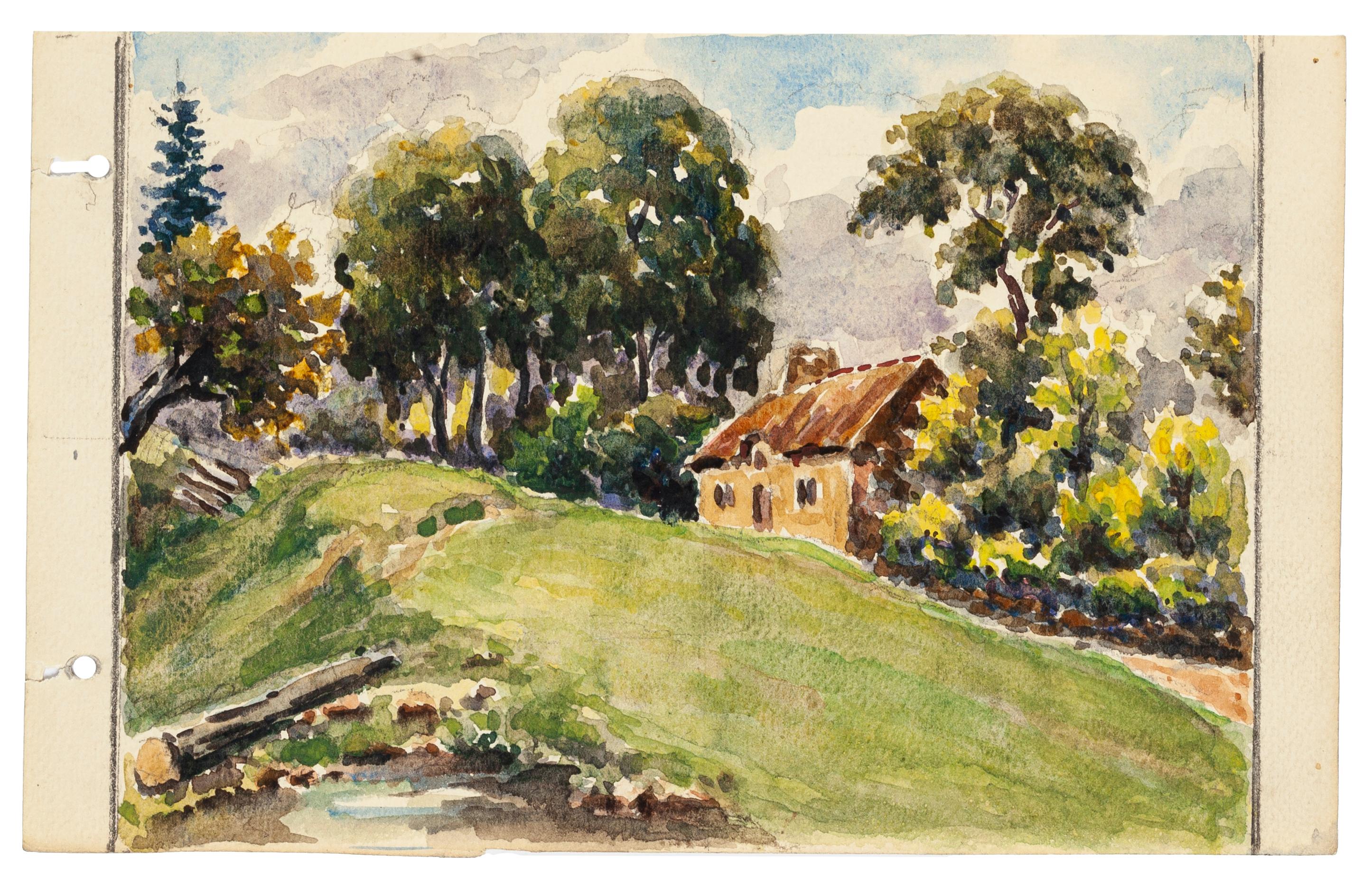 Cottage - Aquarelle du maître français - Milieu du XXe siècle - Art de Unknown