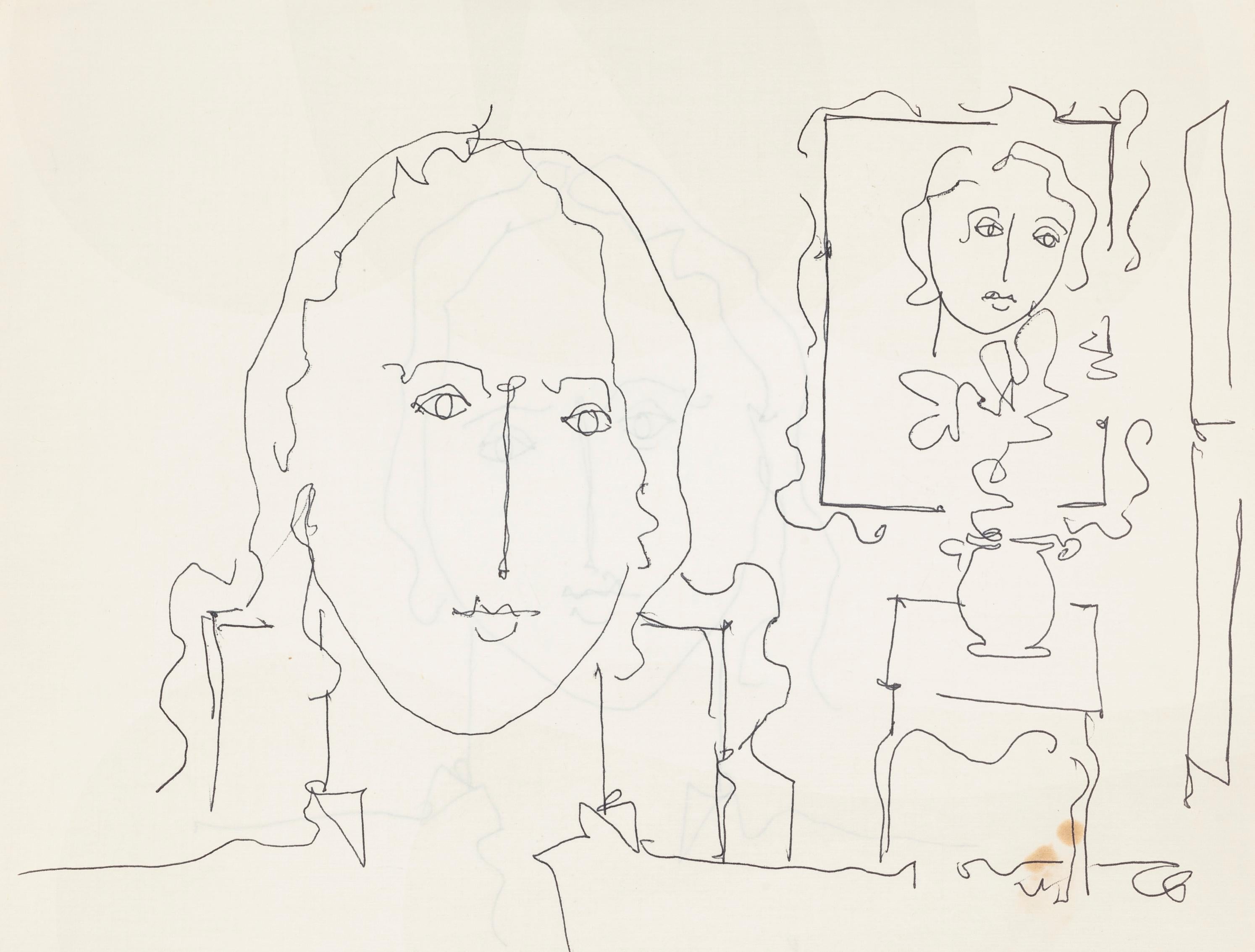 Donne - 4 disegni originali a penna su carta - Metà del XX secolo - Art di Unknown