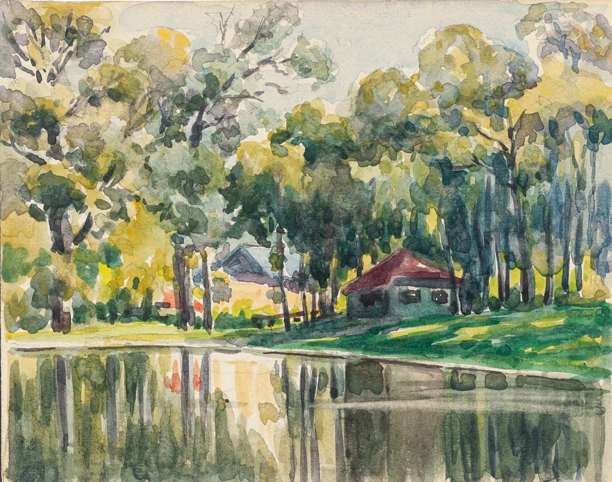 Trees by Lake - Watercolor by French Master - Mid 20th Century