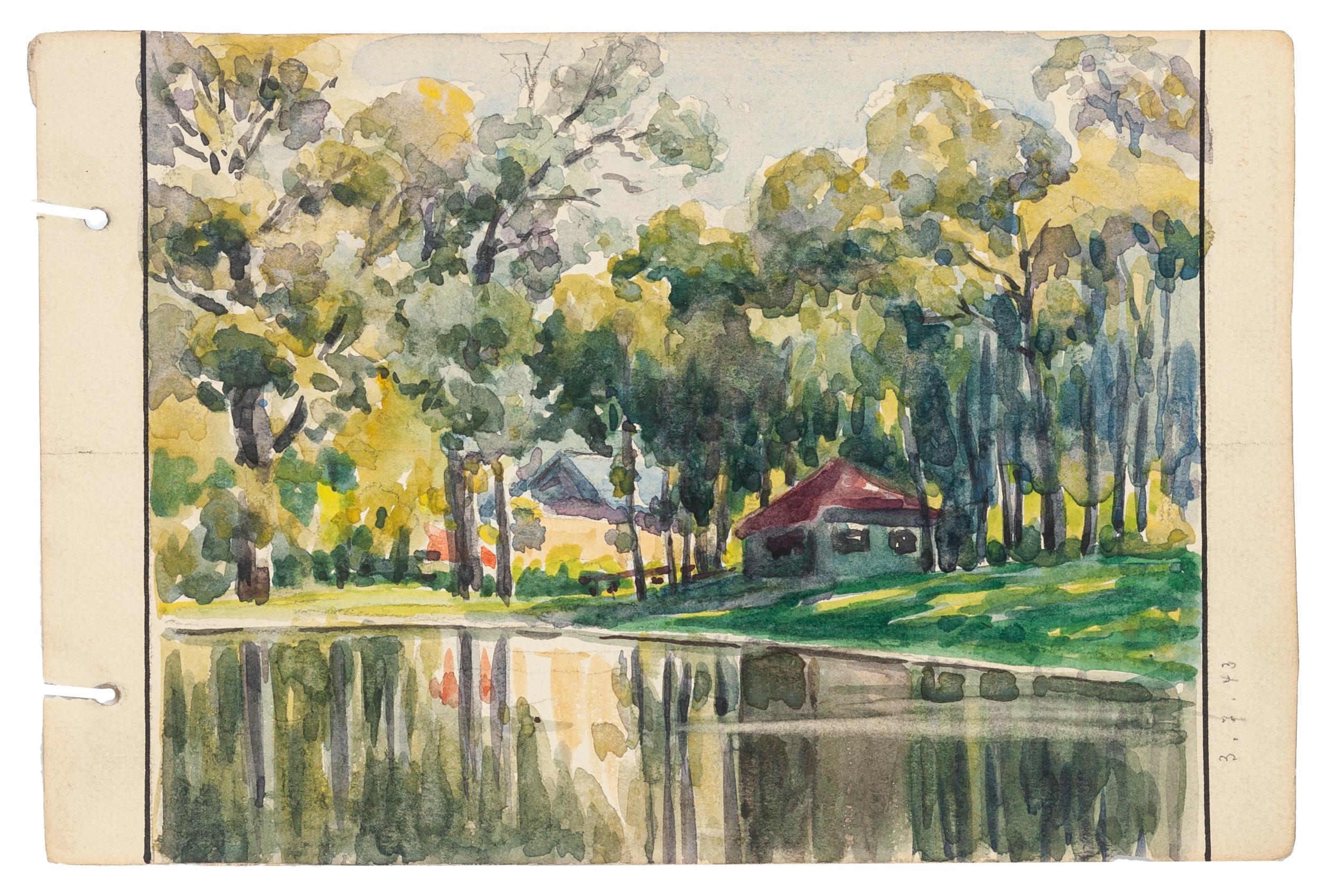 Trees by Lake - Watercolor by French Master - Mid 20th Century - Art by Unknown