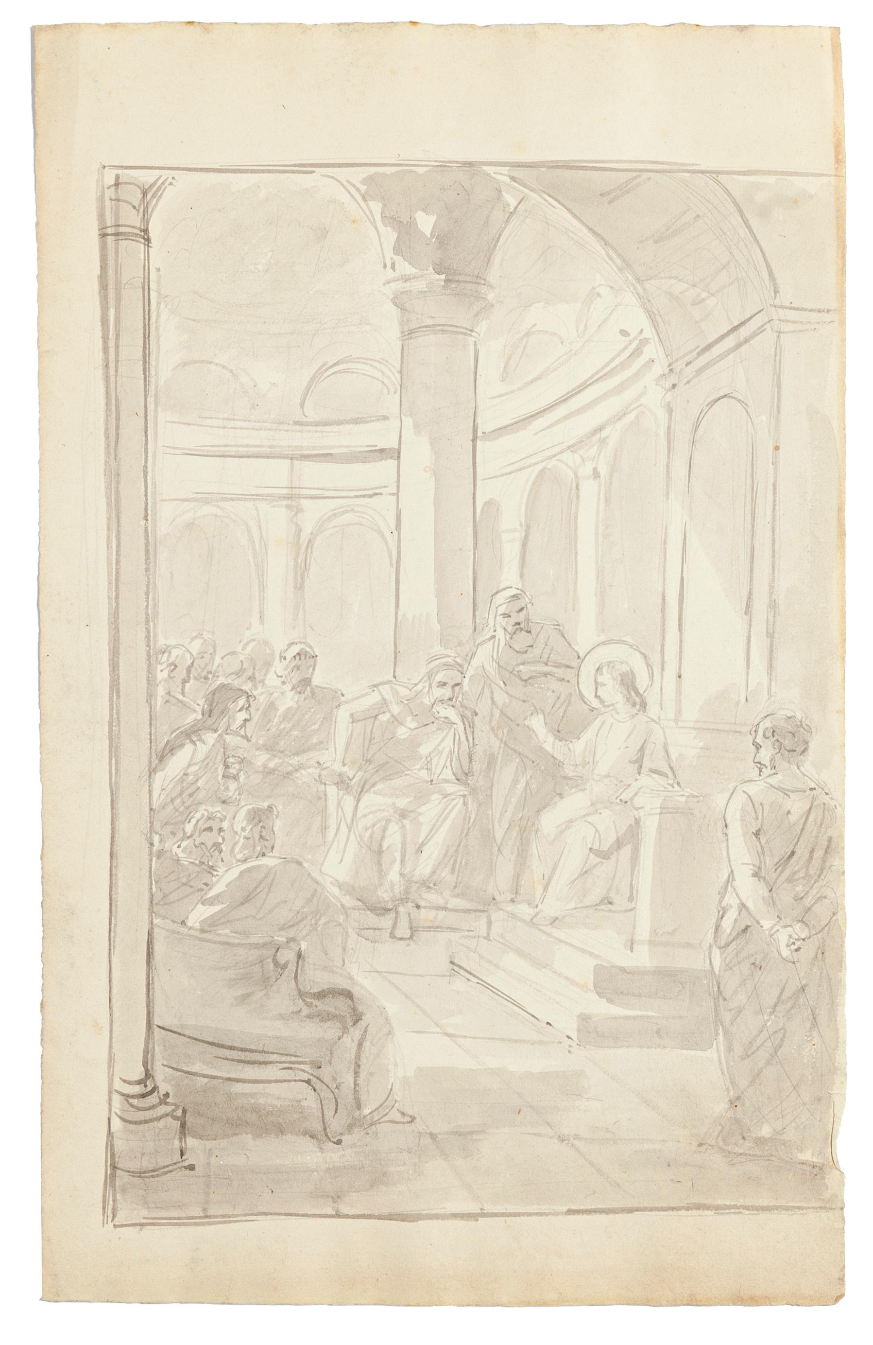 Life of Jesus - Collection de 5 dessins à l'encre et à l'aquarelle - XXe siècle - Beige Figurative Art par Unknown