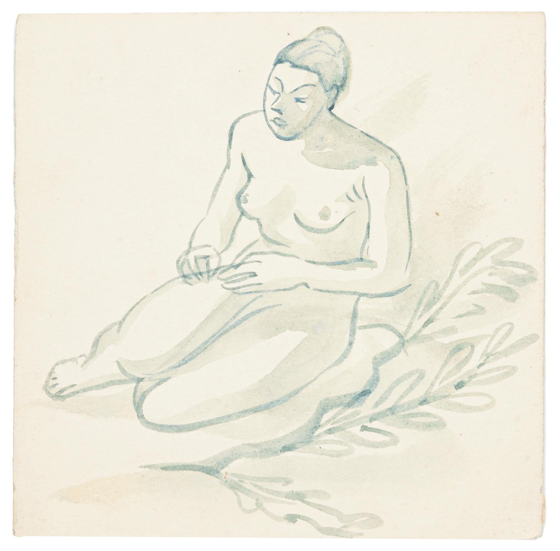 Jean Delpech Figurative Art - Nude - Watercolor on Paper by J.-R. Delpech - 1960s