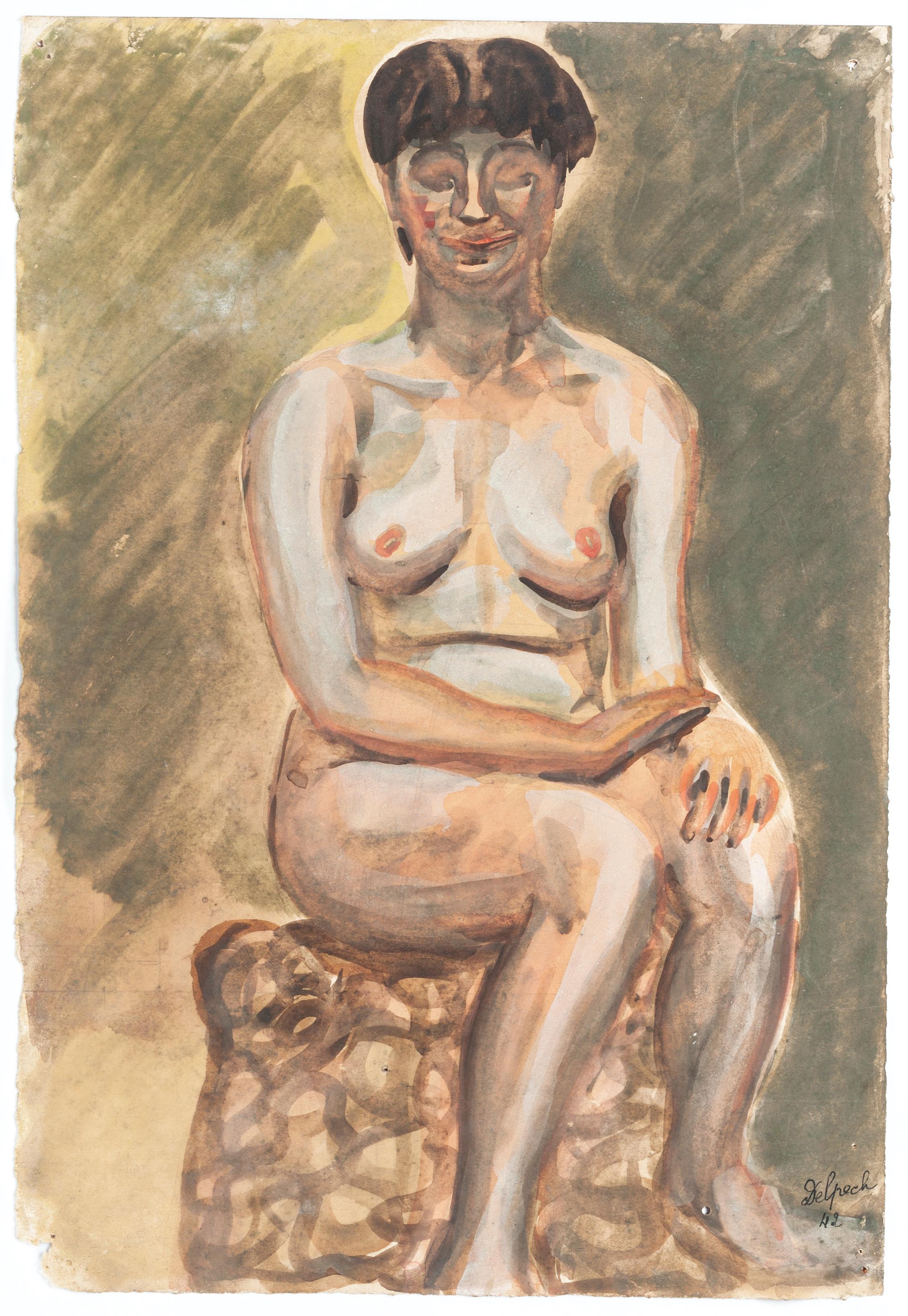 Nude Jean Delpech - Nu - Techniques mixtes sur papier de J.-R. Delpech - 1942