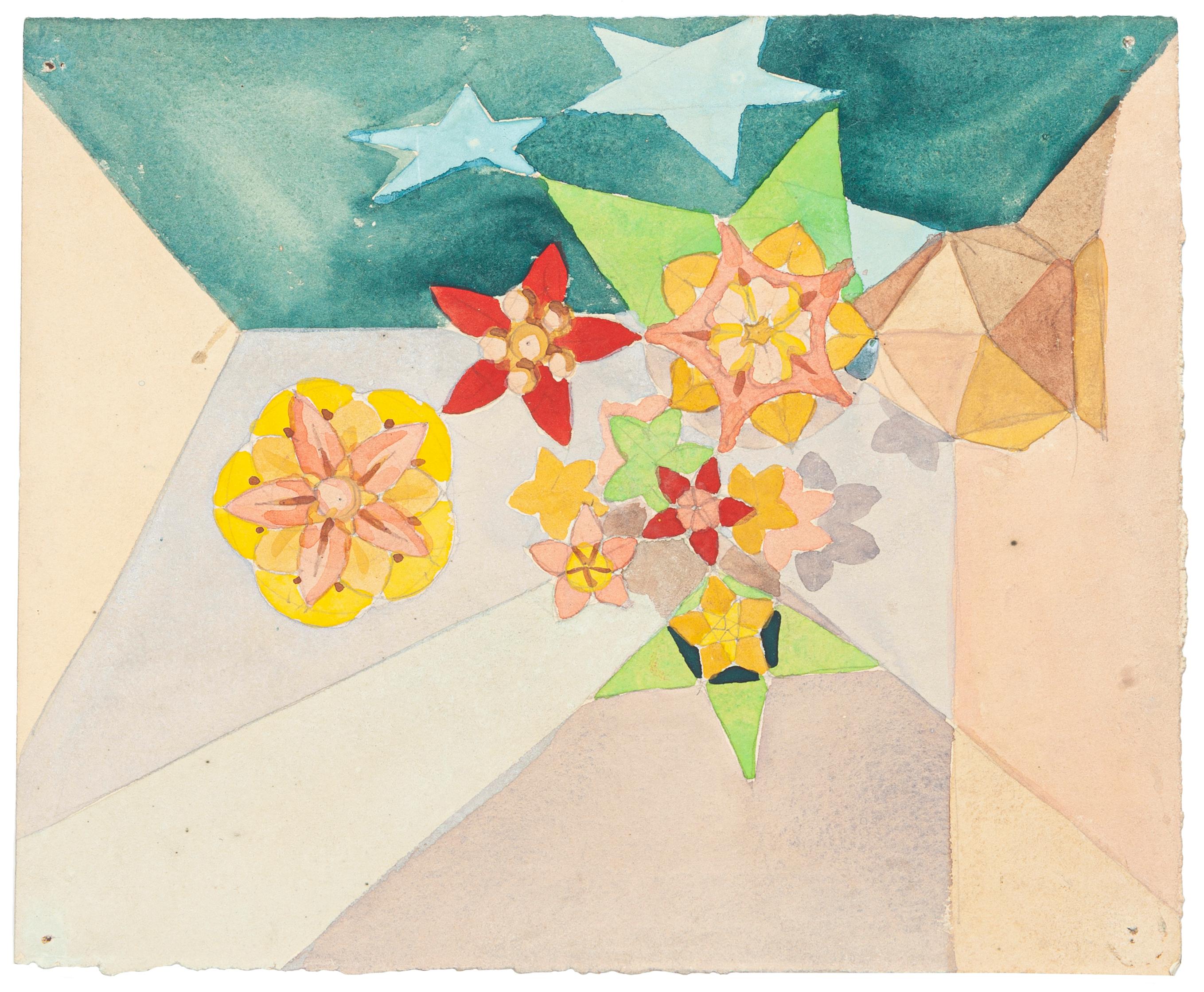 Jean Delpech Figurative Art - Flowers - Watercolor on Paper by J.-R. Delpech - 1960s