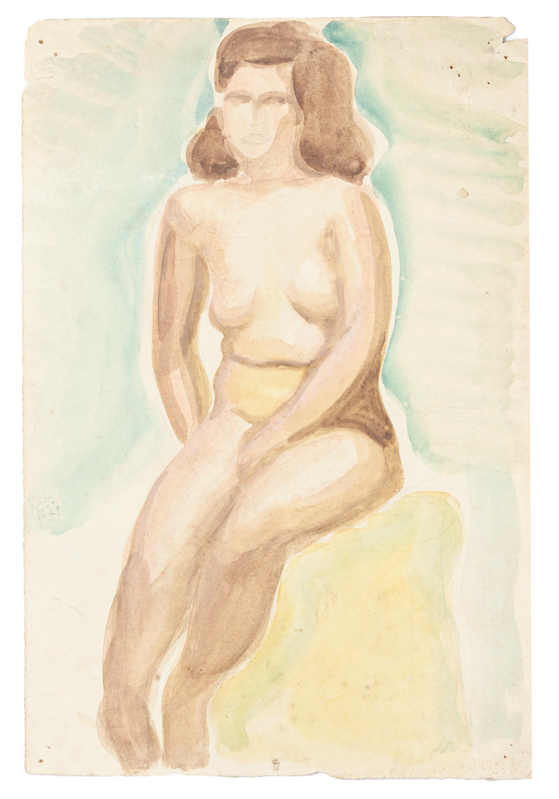 Jean Delpech Figurative Art - Nude - Watercolor on Paper by J.-R. Delpech - 1960s